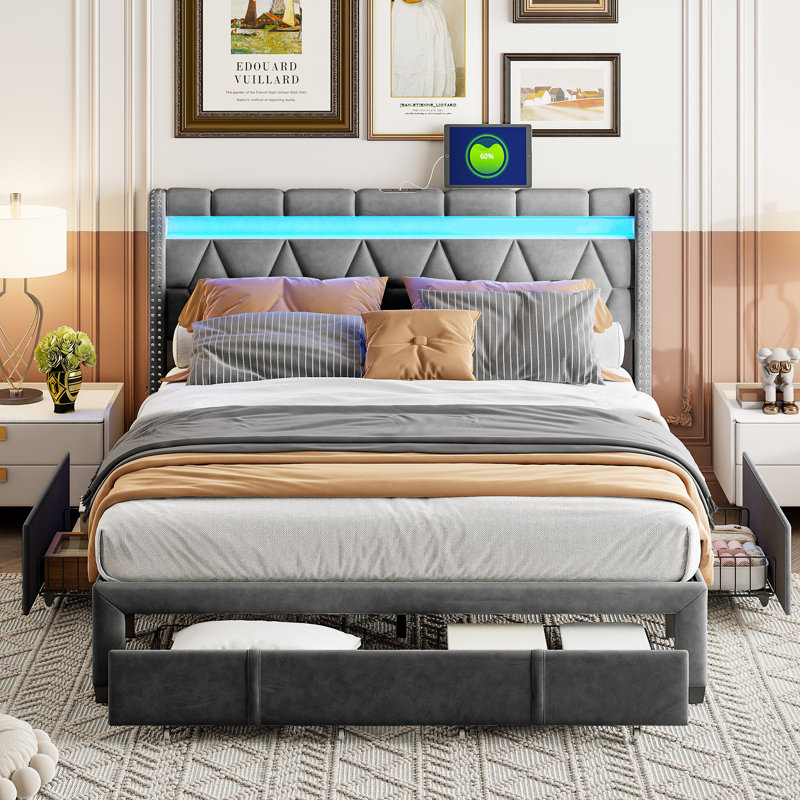Dayshaun Upholstered Storage Bed, in Grey, 173 x 213cm