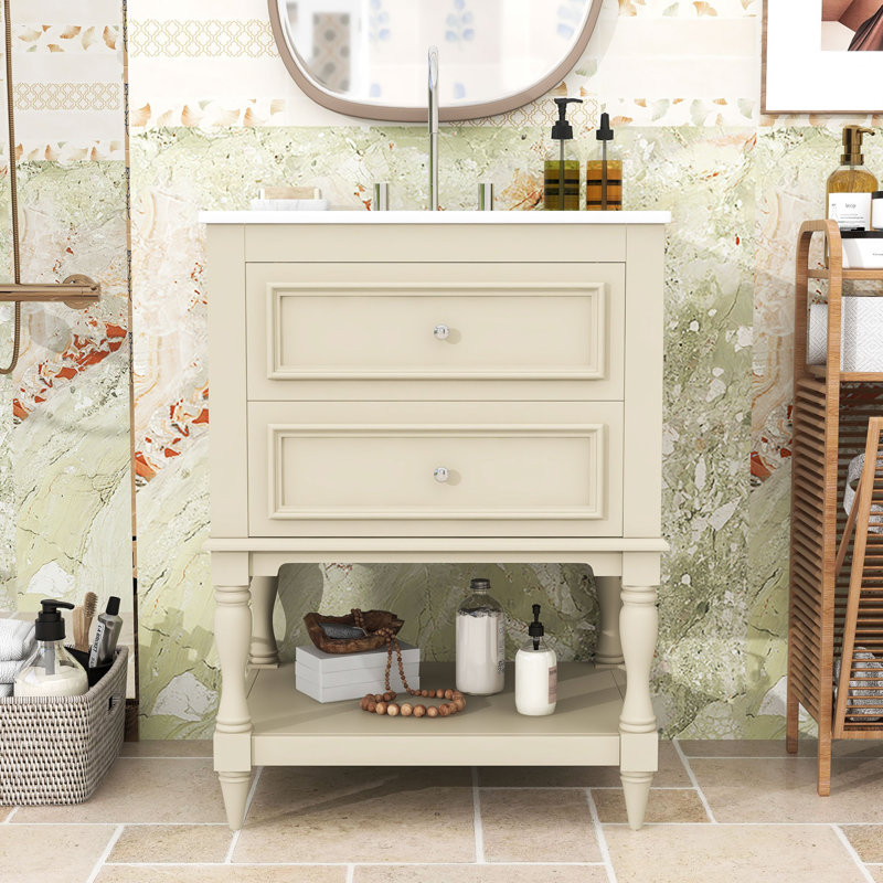 Meuble-lavabo 24 po avec lavabo, tablette et tiroirs 24 po, Beige