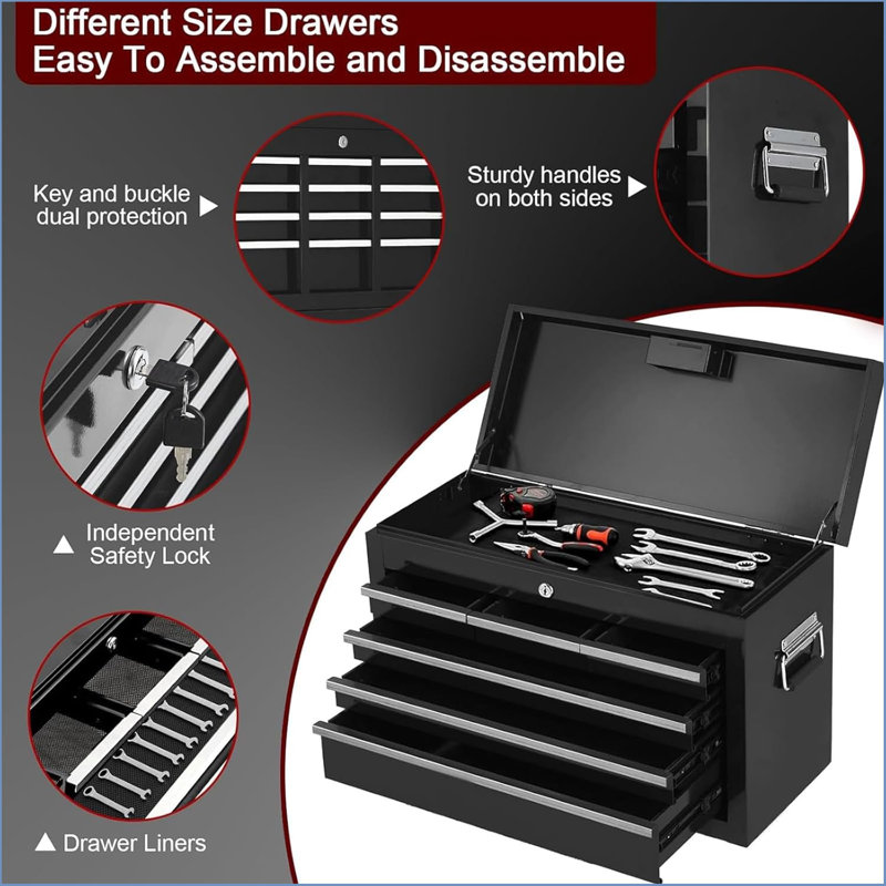 24" Tool Chest,Tool Storage Cabinet Removable Toolbox on Wheels, Rolling Tool Chest with 8 Drawers & Detachable Top Tool Box,Locking Tool Box for Garage and Workshop, with Liner
