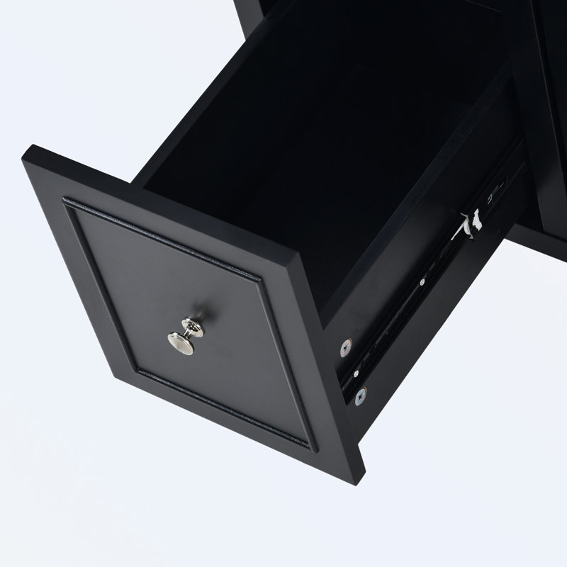 Bathroom Vanity Cabinet with Ceramic Basin, Double-Layer Drawer, Black