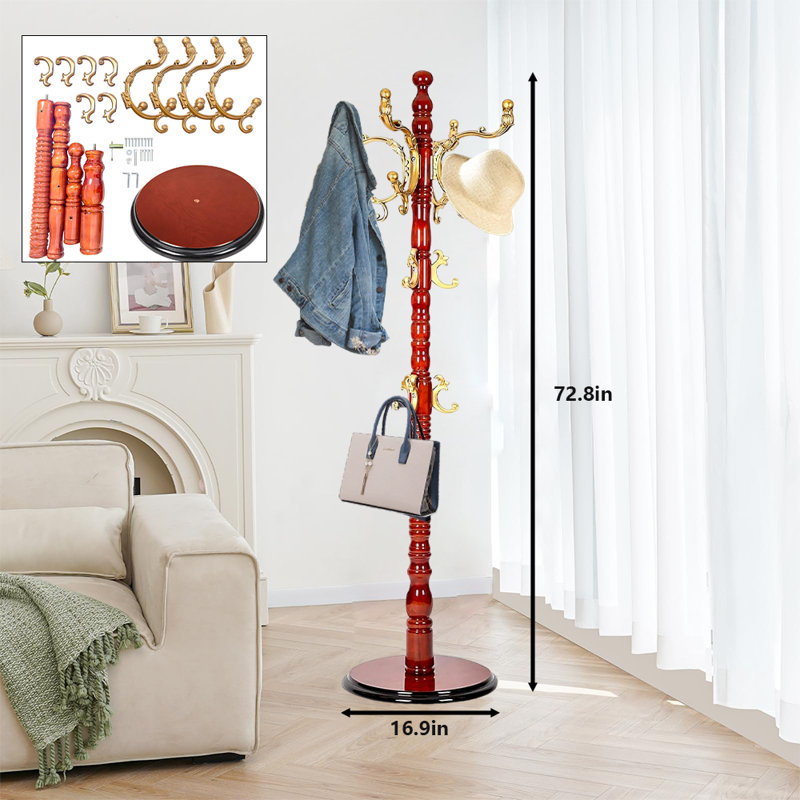 Coat Rack Freestanding, Gold/Red