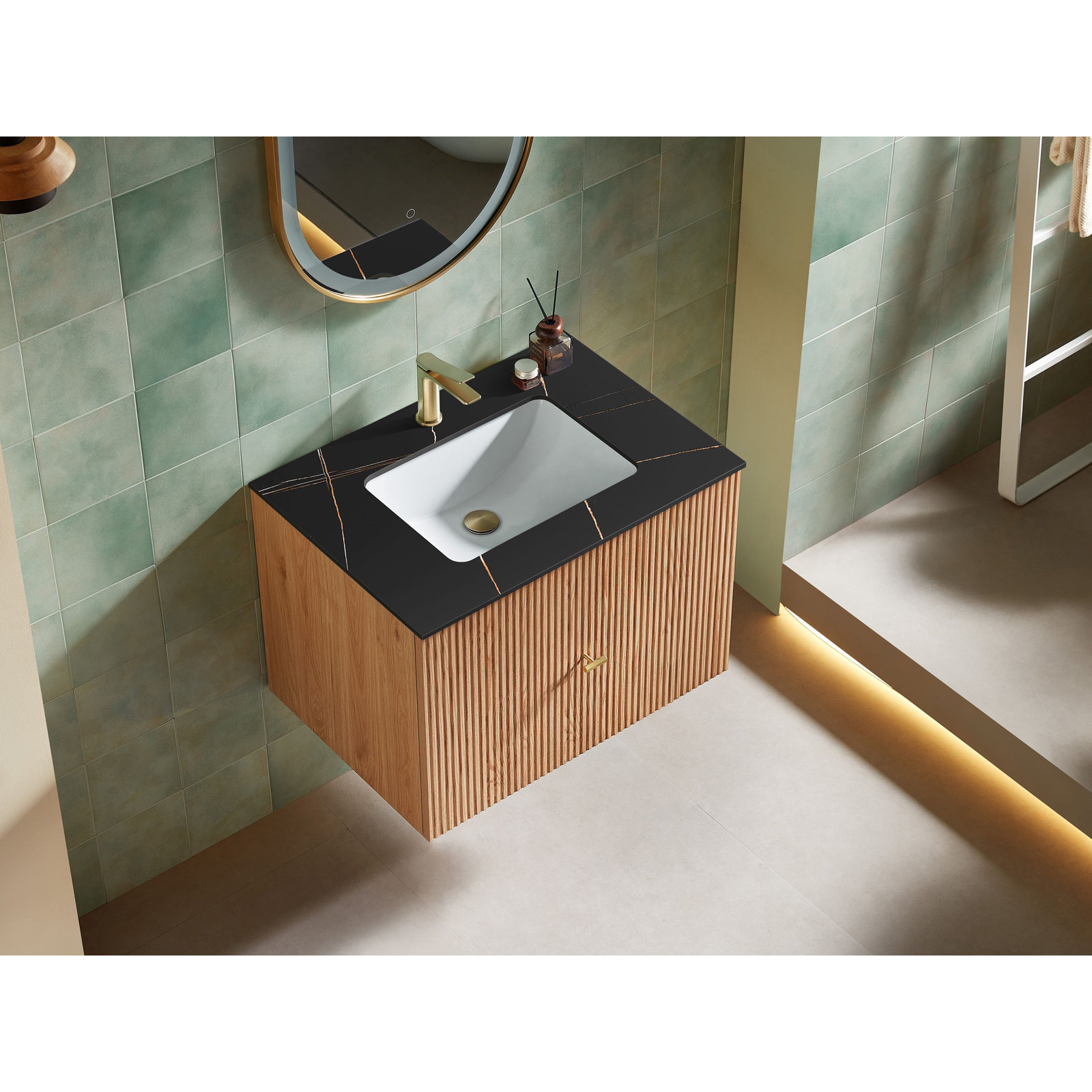 Jamell With Countertop, Black, Natural Oak