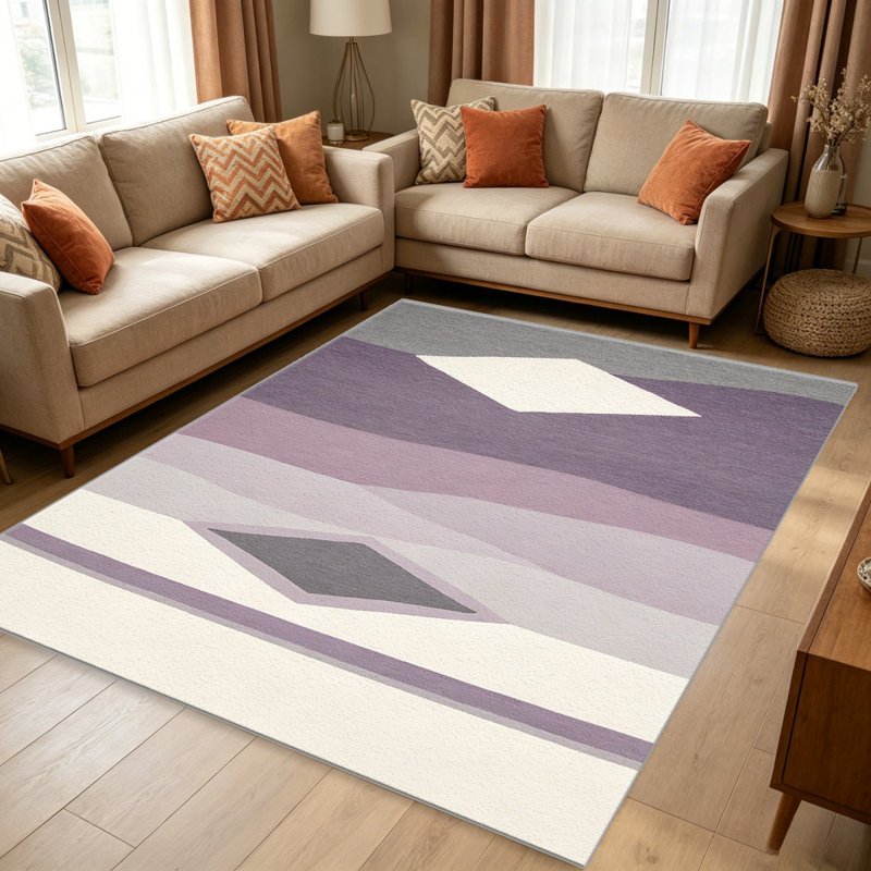 Boho Diamond Purple area rugs for Living Room, Soft and Comfortable, Suitable for all seasons, easy to maintain, machine washable Indoor floor mat, Under Table Farmhouse suitable for Bedroom, Dining Room, Study,  Balcony, Home Decor Patio