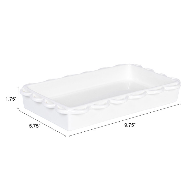 Porte-serviette décoratif en grès festonné, blanc