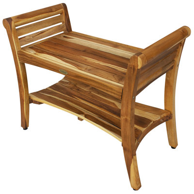 Banc de douche Keakbiel EcoDecors, contemporain en teck avec poignées en finition