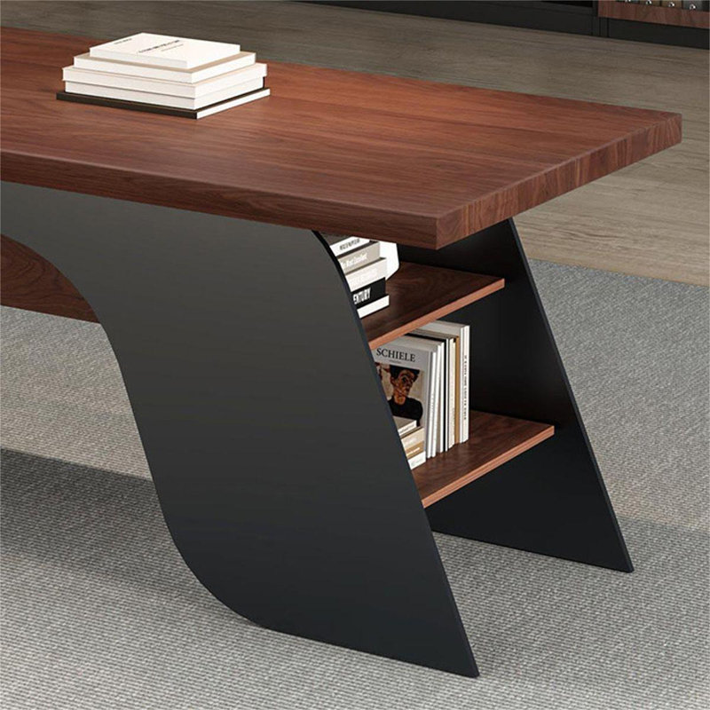 Bureau en bois massif en forme de L brun noyer + noir + acier au carbone avec 3 tiroirs, H 29,53 po x l 78,74 po x P 59,06 po
