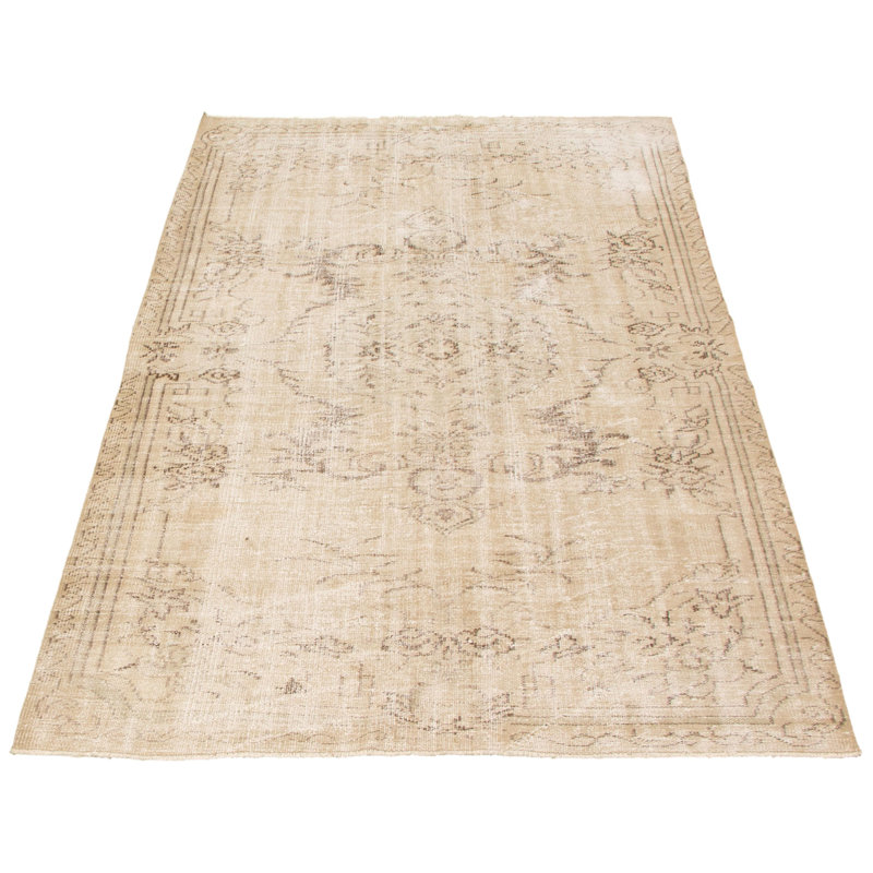 Tapis décoratif en laine kaki clair de conception unique 5 pi 4 po X 8 pi 10 po noué à la main 1980S