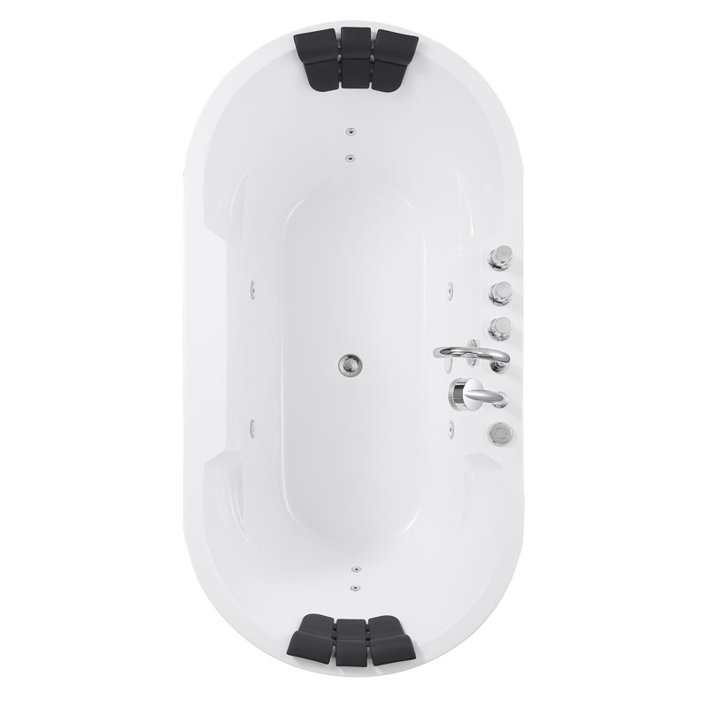 67" White Acrylic Freestanding Whirlpool Bathtub with Faucet