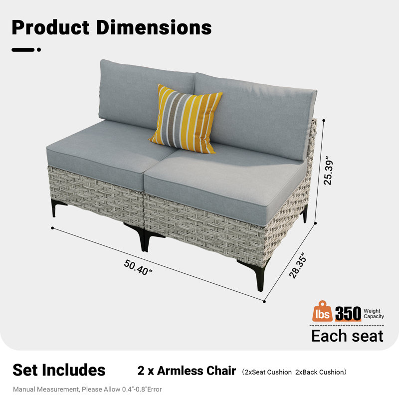 Emroy Wicker/Rattan 2 - Person Seating Group With Cushions, Gray