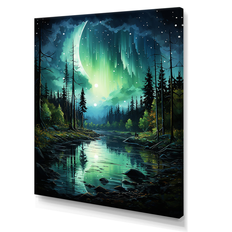 Northern Lights Aurora Reflection 1 - Northern Lights, art mural, Toile tendue, H 44 po x l 34 po x P 1,5 po