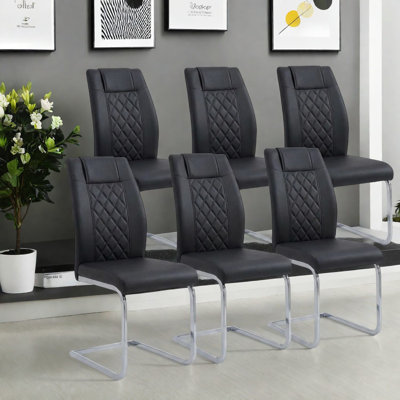 Chaises de salle à manger à haut dossier confortables, cuir PU, design moderne pour la cuisine et la maison (noir)