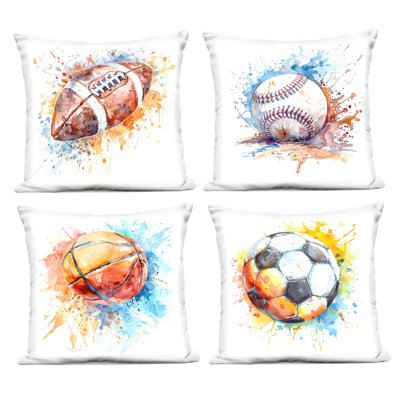 Stupell Industries Modern Splash Sports Balls Design by LSR Design Studio Outdoor Printed Pillow (Set of 4)