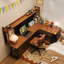 Bureau d'écriture brun en bois massif en forme de L-131440933-118615320