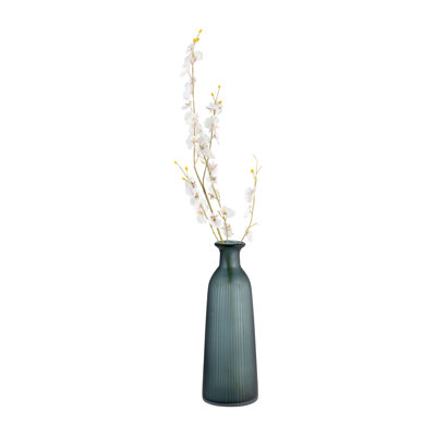 Modern Ribbed Textured Glass Vase with Lid for Home Decor - Elongated Silhouette Tall Flower Vase Design Accent for Living Room Table Display - Gray
