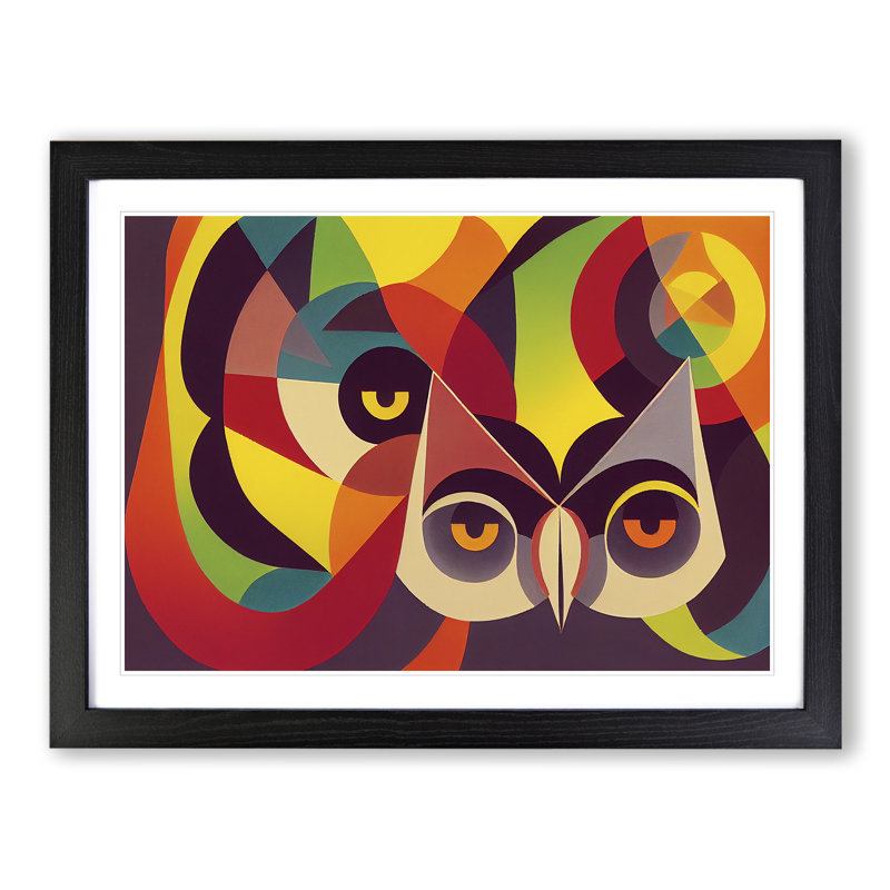 Owl Abstract Vol.2 - Single Picture Frame Print, Black, 46cm H x 64cm W x 2cm D