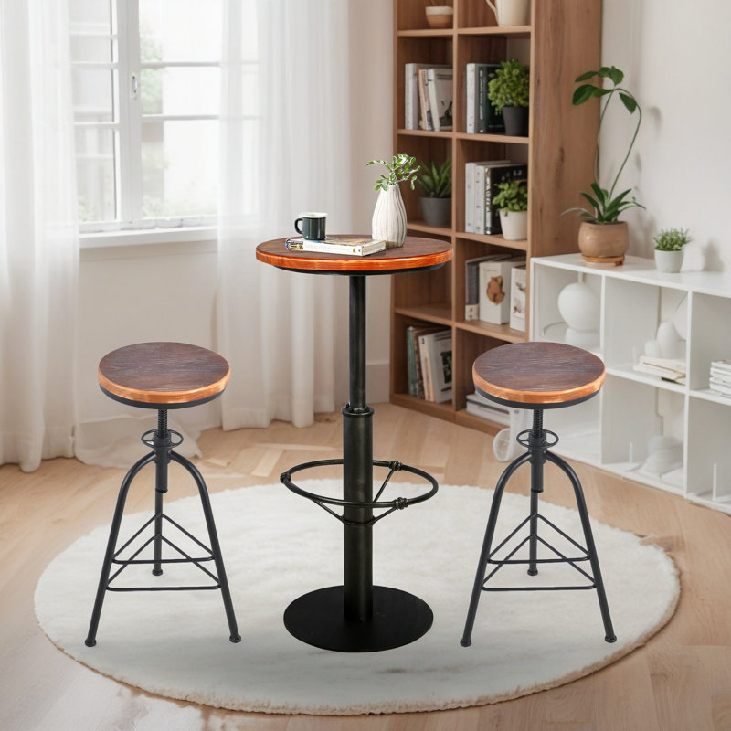 Ensemble de table de bar 3 pièces et 2 tabourets sans dossier pour la cuisine de pub, Noir, noir, noir, noir