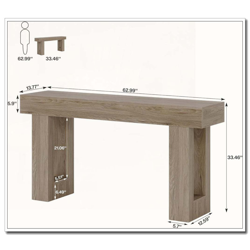 Farmhouse Extra-Long Narrow Console Table for Entryway Living Room, Gray