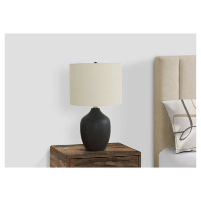 22'' Black Ceramic Table Lamp with Ivory Linen Shade - Transitional Style 3-Way Dimmable Lighting for Living Room Bedroom Office