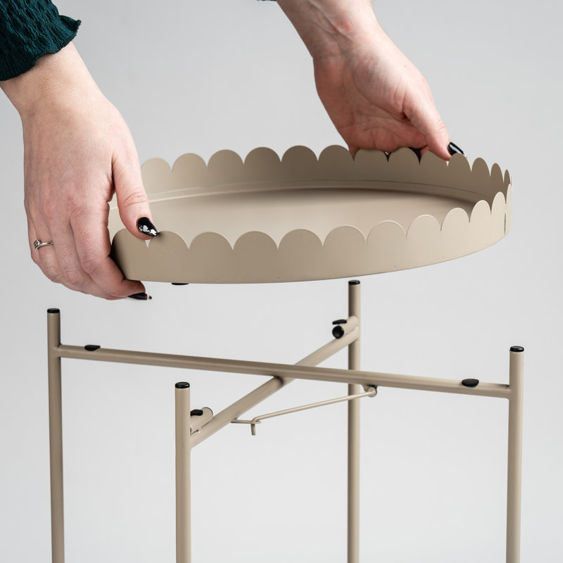 50cm Round Scallop Table, Beige