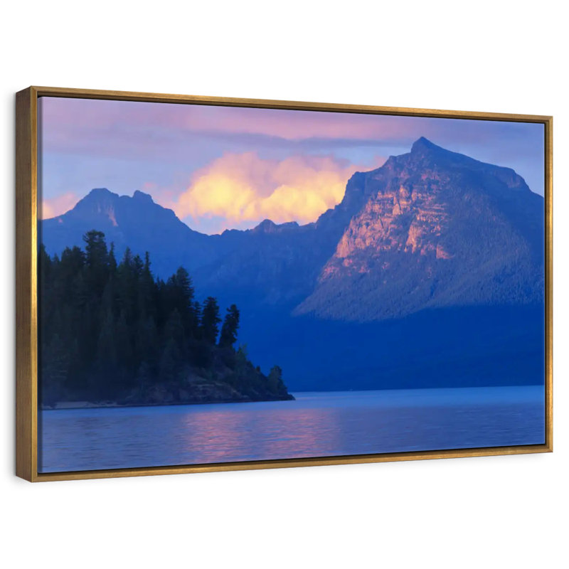 Scène de montagne du lac Mcdonald, Cadre flottant doré, 13 po x 9 po