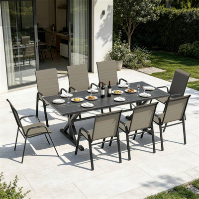Table de salle à manger rectangulaire en acier thermolaqué 78ʺ x 35ʺ avec 4 chaises en fer galvanisé