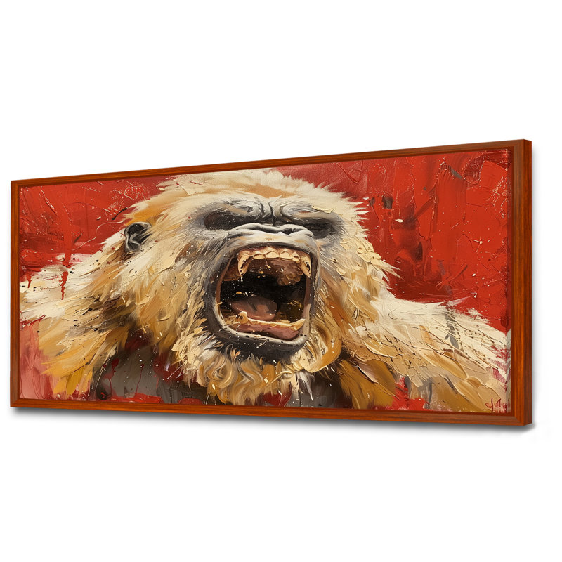 Beige rouge frénésie Bigfoot - impression d'art mural Bigfoot, Toile avec cadre flottant brun, H 28 po x l 60 po x P 1,5 po