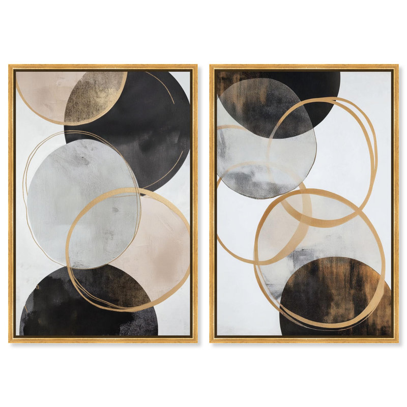 Urban Orbits Duet Canvas Print Abstract Boho Art Set by Art Remedy, Black Frame, 10 x 15, 31" H x 21" W, Gold Frame