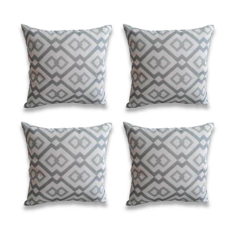 Ensemble de 4 coussins décoratifs imprimés sur une base blanche avec insertions (ensemble de 4), Gris / blanc