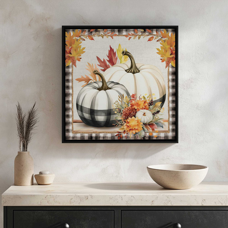 «Fall Pumpkin Still Life» par Nicole DeCamp, reproduction d'art, L 20 po x H 20 po, Érable, Toile avec cadre