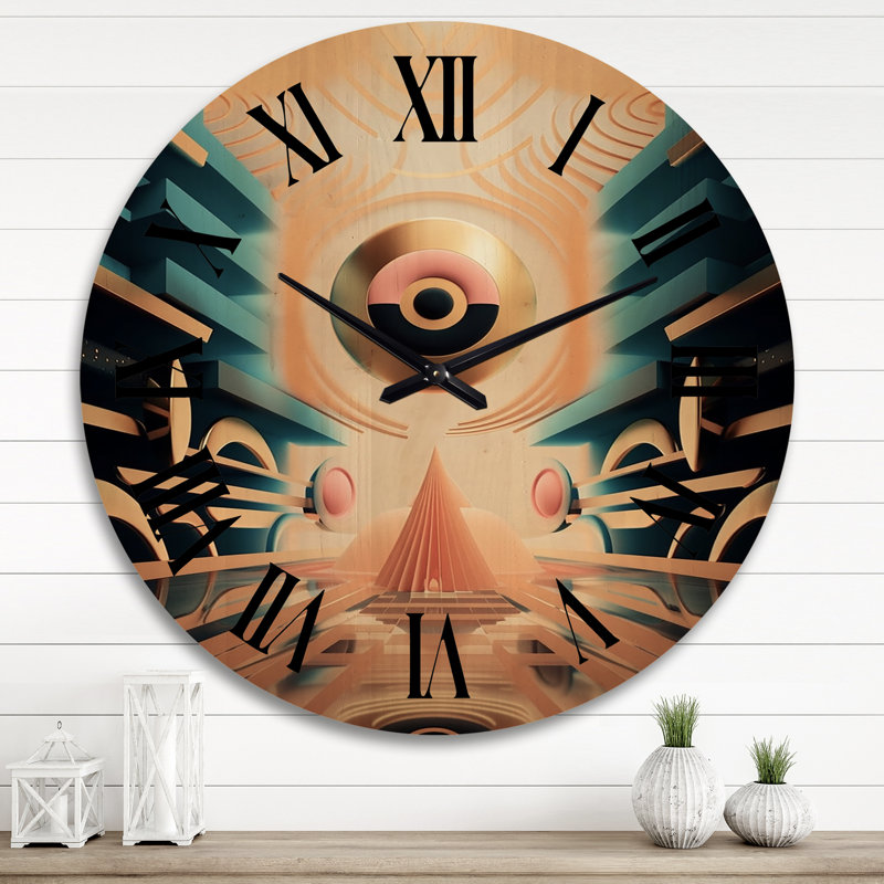 Master Consciousness Future Geometry Seance II - Abstract Geometric Oversized Wood Wall Clock, Très grand