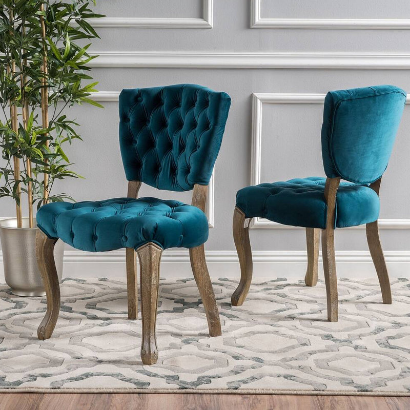 Chaise capitonnée Kd (Wthr) (ensemble de 2), Velours sarcelle