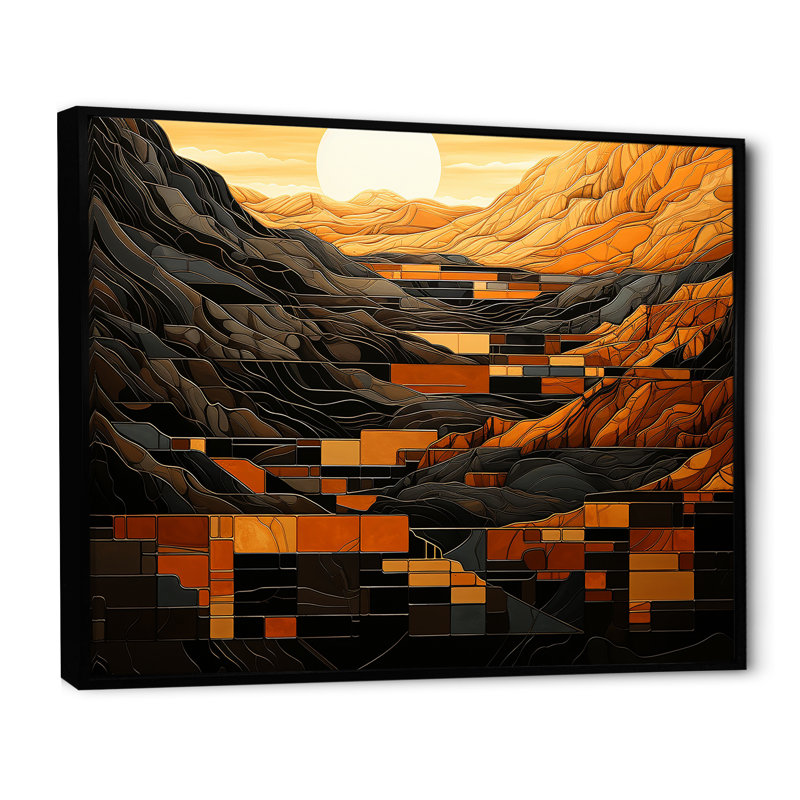 «Orange Desert Sun In Bold Landscape III - Solar Panneaux», art mural, Cadre flottant noir, H 30 po x l 40 po x P 1,5 po