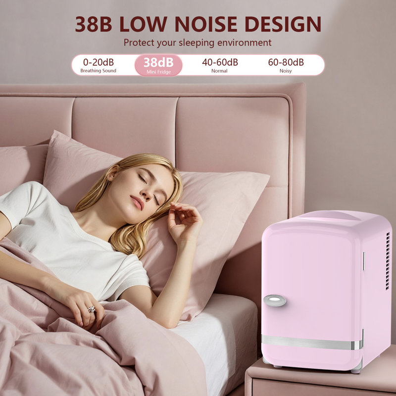 4L/6-Can Black Portable Mini Fridge: Cooler & Warmer For Bedroom/Car/Office/Dorm, Ideal For Cosmetics/Beverage/Food, Pink