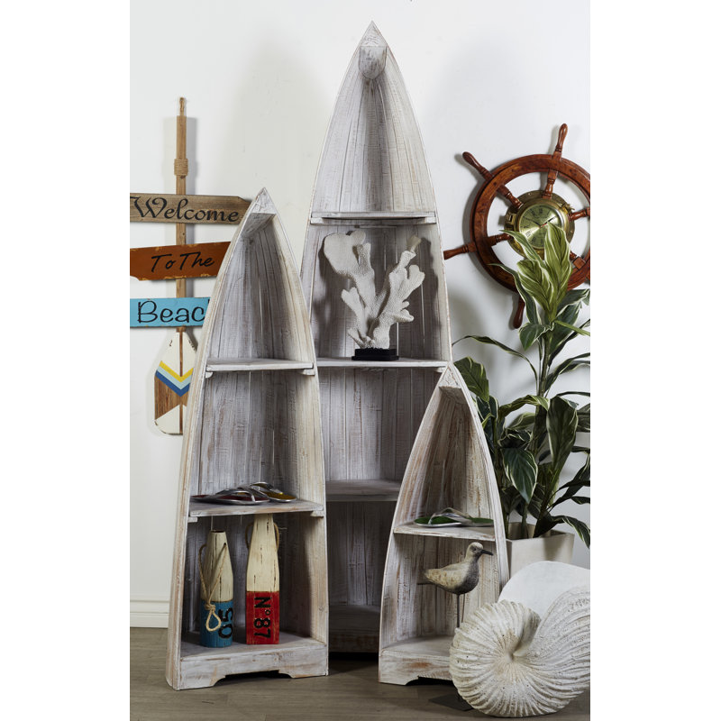 Keasal 77'' H x 21.5'' W Solid Wood Boat Bookcase, Gray