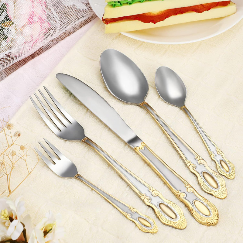 Ensemble de couverts 40 pièces en acier inoxydable, ustensiles robustes 18/10, lavables au lave-vaisselle, service pour 8, design élégant pour la famille, le mariage, le restaurant et l'hôtel