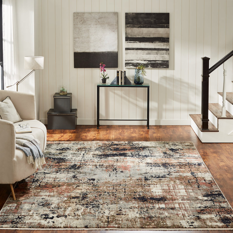 Lightner Abstract Area Rug in Ivory/Gray, Rectangle 2'6" x 3'8"