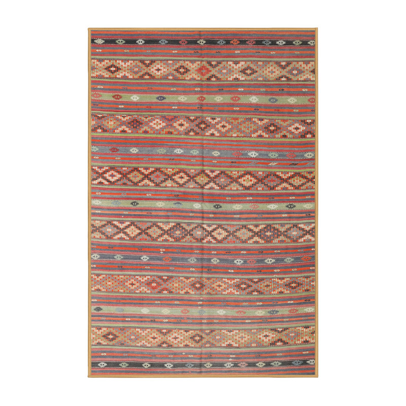 Tapis rose/orange/bleu contemporaine, Rectangle 2 pi x 4 pi