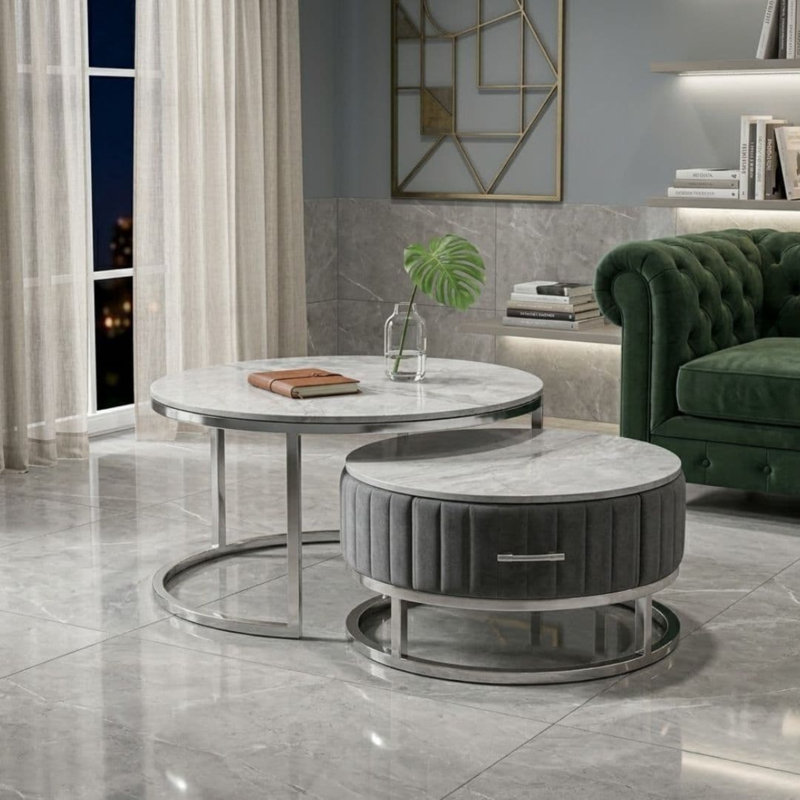 Lift Top Coffee Table, Grey Top/Silver Base