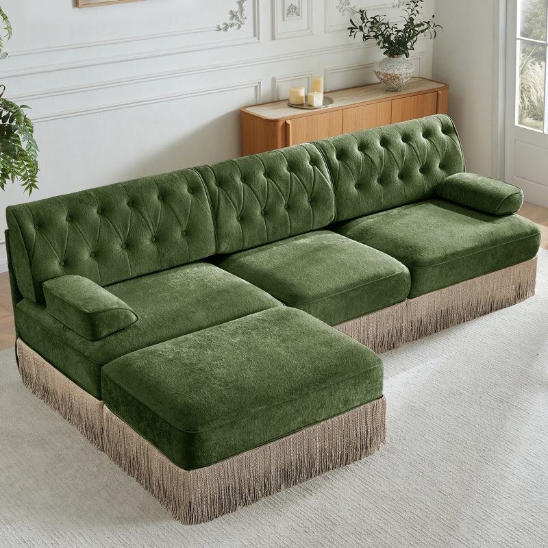 Velours 3 places avec bouton et pour une utilisation efficace de l'espace dans la maison