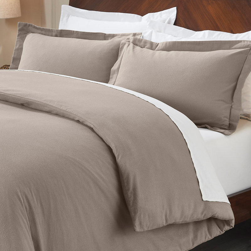 Rome 100% Flannel Cotton Solid Fuzzy Warm Duvet Cover Set, Gray, Twin Duvet Cover + 1 Standard Pillow Sham
