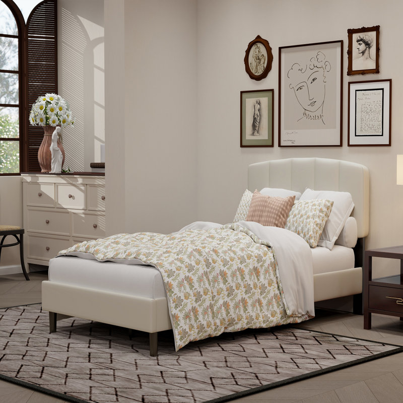Lit tapissier standard, Beige, Simple