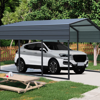 Abri de voiture en métal galvanisé avec toit en acier galvanisé - 3 x 4,5 m, garage robuste pour voitures, camions et bateaux