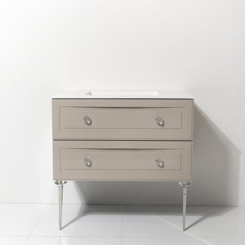 Ensemble de meuble-lavabo simple 36 "avec comptoir à surface solide Safira, Taupe, Chrome