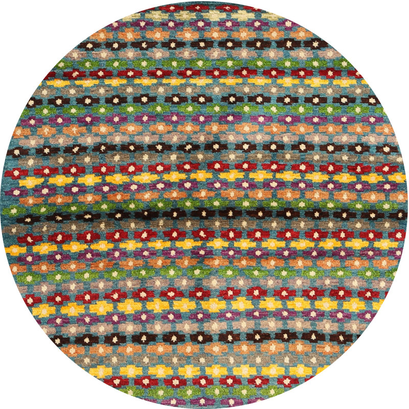 Tapis brun/beige/bleu contemporain, Rond 3 pi