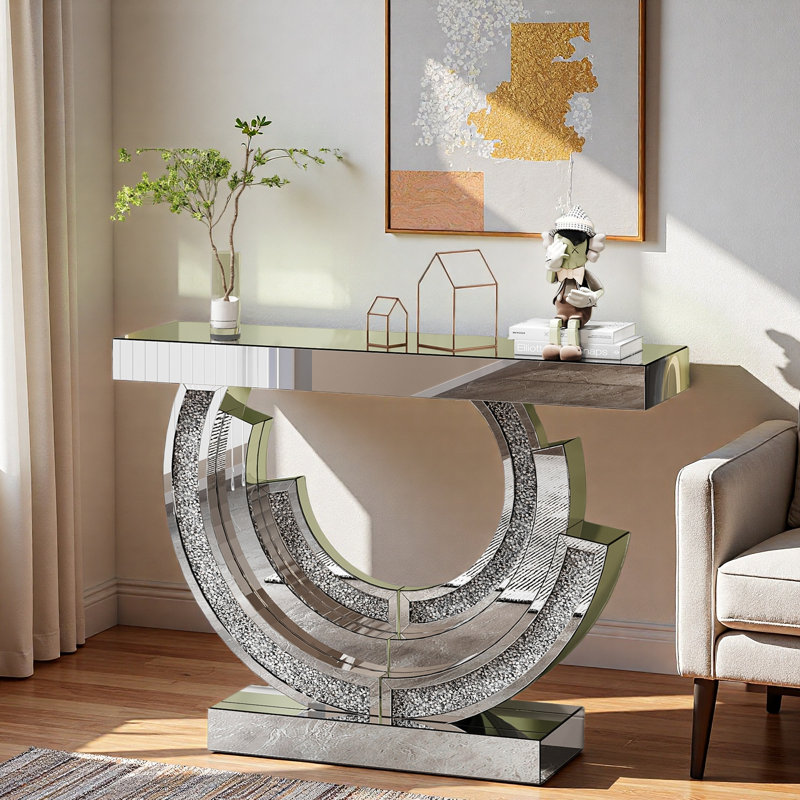 Console avec miroir en argent et base en spirale