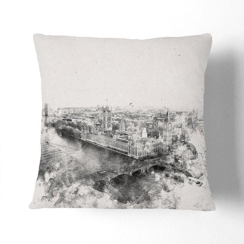London City Skyline Watercolour Cushion with Filling, 40cm H x 40cm W x 15cm D
