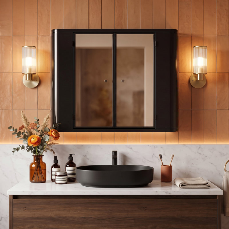 Armoire à pharmacie avec miroir, 70 x 60 cm, Naturel