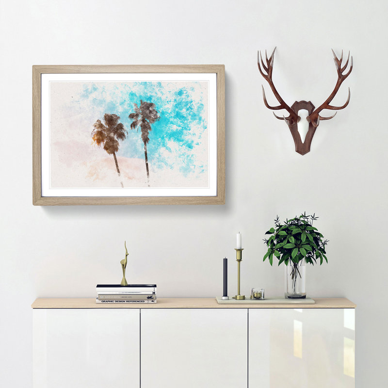 Los Angeles Palm Trees Watercolour - Picture Frame Graphic Art Print, 33cm H x 45cm W x 2cm D, Oak Framed