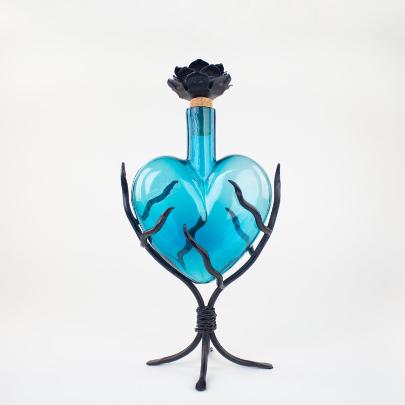 Anibar Handmade Glass Decorative Bottle, Aqua, 14" H x 7" W x 4" D