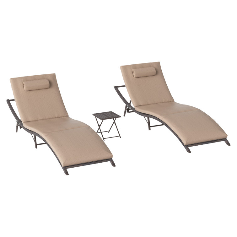 4-Piece Foldable "S"-Shaped Reclining Chaise Lounge Set With Adjustable Backrest And Foldable Rattan Coffee Table